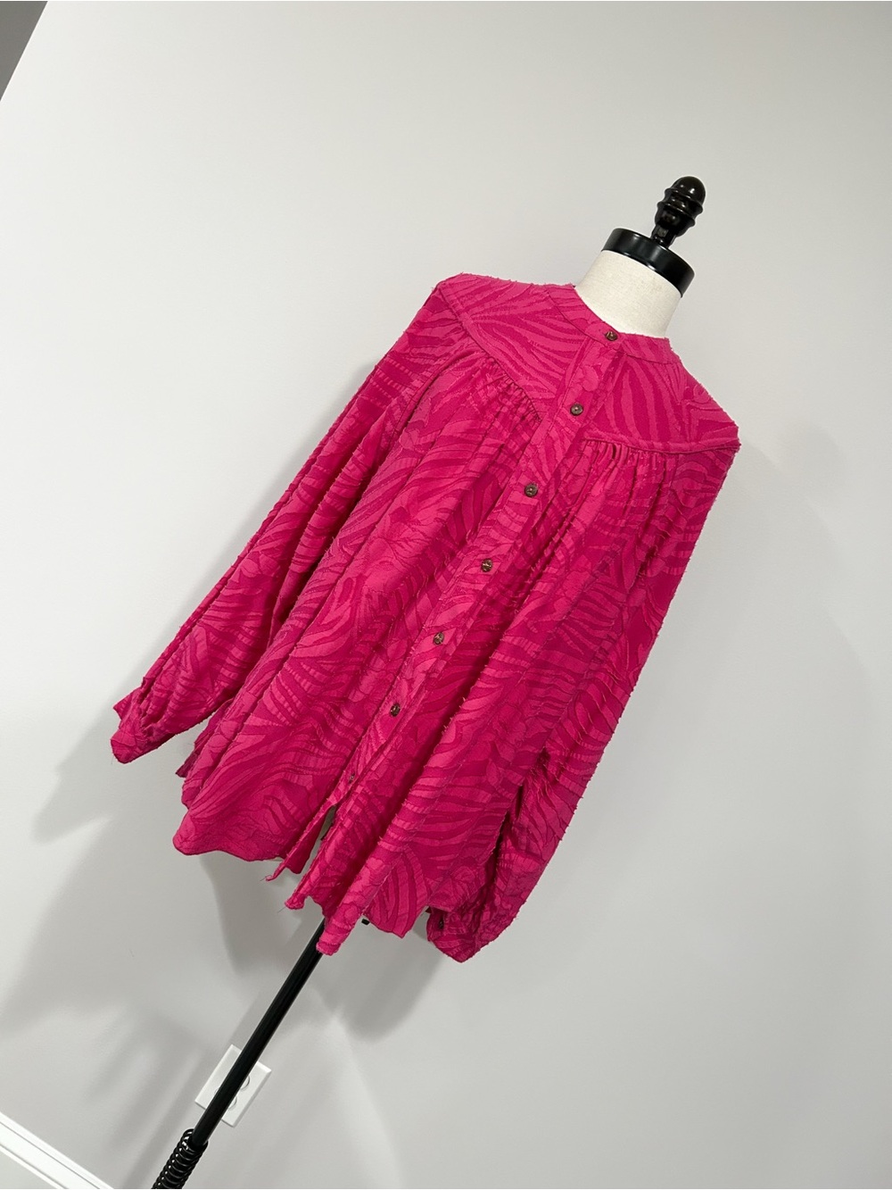 Free People Hot Pink Textured Button-Down Shirt